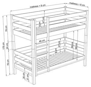 Etagenbett N01 Grau - 100 x 200 cm