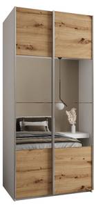 Armoire Lux 4 Imitation chêne - Argenté - Blanc - Largeur : 100 cm