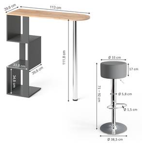 Set de bar Vincent Marron - Gris - Bois manufacturé - 113 x 111 x 39 cm