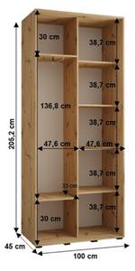 SCHWEBETÜRENSCHRANK SAPPORO 2 Schwarz - Eiche Dekor - 100 x 45 cm - 2 Türen