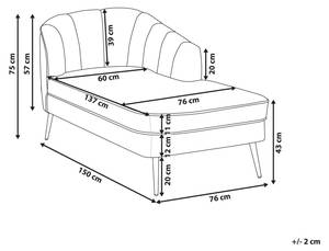 Chaise longue ALLIER Noir - Blanc crème - Blanc - Accoudoir monté à gauche (vu de face) - Angle à droite (vu de face)