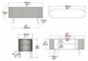 Fernsehschrank Desteve Schwarz - 140 x 64 cm