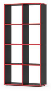 Raumteiler Scutum Schwarz/Rot 8 Fächer Schwarz - Rot - 143 x 72 x 29 cm