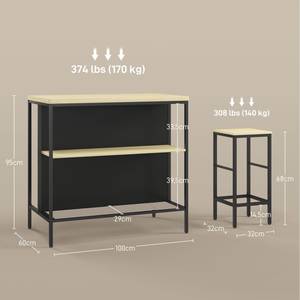 Bartisch mit Barhocker Set 83A-141V00BK Schwarz - Kunststoff - 60 x 95 x 100 cm