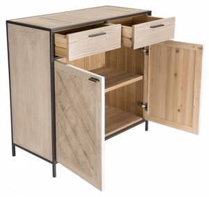 Buffet 2 portes 2 tiroirs bois sapin et Beige - En partie en bois massif - 40 x 90 x 90 cm