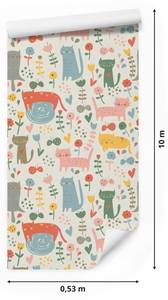 Papier Peint Pour Enfants CHATS Plantes Bleu - Gris - Vert - Rouge - Papier - Textile - 53 x 1000 x 1000 cm