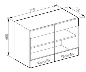 meuble de cuisine haut vitré R-Line Imitation chêne de Sonoma - Blanc