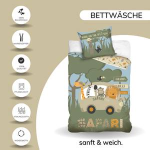 Kinderbettwäsche Tiere Safari Afrika Grün - Weiß - Gelb - Textil - 135 x 200 x 1 cm