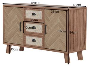 Sideboard Aphrodite Ⅴ Braun - Holzwerkstoff - Metall - Massivholz - Holzart/Dekor - 40 x 80 x 120 cm