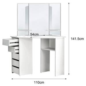 Schminktisch 110x141,5x54cm Weiß Weiß - Holzwerkstoff - 54 x 142 x 110 cm
