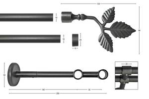 Gardinenstange Sheet 2 lfg. Schwarz - Graphit - Breite: 110 cm