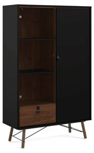 Vitrine Rye Noir - En partie en bois massif - 102 x 162 x 40 cm