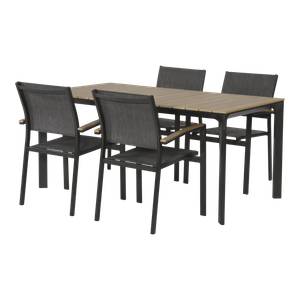 Sitzgruppe Alu Teakoptik 5 teilig Schwarz - Metall - 160 x 74 x 90 cm