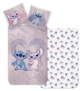 Bettwäsche Lilo & Stitch Flanell 2-tlg. Blau - Pink - Weiß - Textil - 135 x 200 x 1 cm