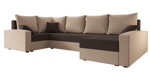 Ecksofa CHIEV-LONG Beige - Braun - Ecke davorstehend links - 5 Kissen