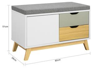 Banc de Rangment FSR92-W Blanc - En partie en bois massif - 80 x 51 x 38 cm