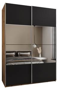 Armoire Lux 4 Noir - Imitation chêne - Argenté - Largeur : 180 cm