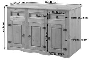 Sideboard MEXICO Beige - Massivholz - Holzart/Dekor - 132 x 84 x 44 cm