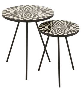 Set de 2 tables gigognes motif retro Noir - Bois massif - 20 x 32 x 20 cm