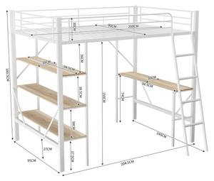 Hochbett Jonas Weiß - Holzwerkstoff - Metall - 149 x 180 x 204 cm