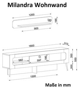 Wohnwand Milandra Rebab Braun Grau - Holzwerkstoff - 180 x 55 x 31 cm