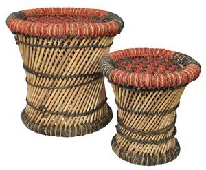 Sitzhocker MIRTAKA 2er-Set Rattan - 40 x 40 x 40 cm