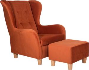 Ohrensessel Napoli Samtsessel mit Hocker Orange - Holzwerkstoff - 80 x 100 x 80 cm