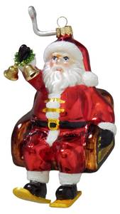 Santa im Sessellift mit Skiern 10cm Glas - 7 x 13 x 8 cm
