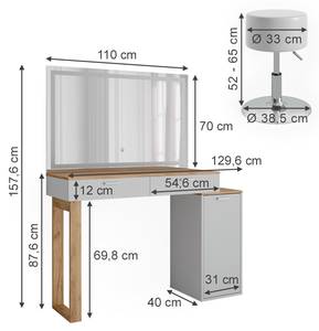 Schminktisch Regina 47738 Braun - Weiß - Holzwerkstoff - 130 x 88 x 40 cm