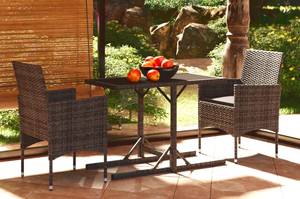 Garten-Essgruppe (3-teilig) 3006560 Grau - Kunststoff - Polyrattan - 53 x 72 x 110 cm