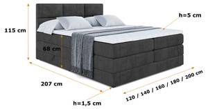 Boxspringbett OHIO KING Schwarz - Breite: 120 cm