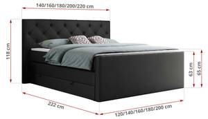 Boxspringbett KING VELEN Schwarz - Breite: 200 cm - H3 - Kunstleder