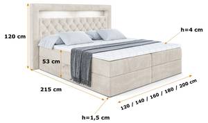 Boxspringbett - NOEL GOLD - LED Ecru - Breite: 200 cm - H3