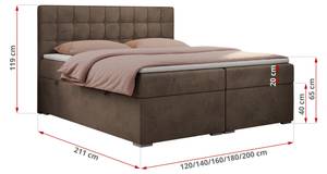 Boxspringbett CARMEN Braun - Breite: 200 cm - H3 - Textil