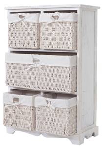 Commode Dundee 5 tiroirs style shabby Blanc - Bois/Imitation - En partie en bois massif - 60 x 90 x 30 cm