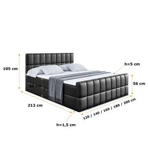 Boxspringbett MIAMI-Z Hochglanz Schwarz - Breite: 140 cm - H3