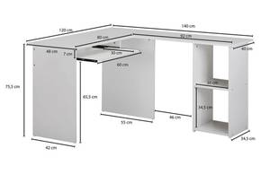 Schreibtischkombination BRIT Ecktisch Weiß - Holzwerkstoff - 120 x 75 x 140 cm