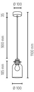 Alessandro Wood Suspension Verre transparent / Chêne massif - 1 ampoule