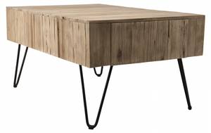 Table basse 2 tiroirs Beige - Bois massif - 60 x 45 x 90 cm