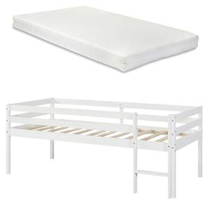 Lit enfant Siikalatva avec matelas Blanc - Bois massif - Bois/Imitation - 96 x 83 x 205 cm