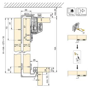 Schiebetürsystem für Schrank Nco 2er-Set Metall - 12 x 12 x 240 cm