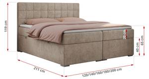 Boxspringbett CARMEN Sandbraun - Breite: 200 cm - H4 - Textil