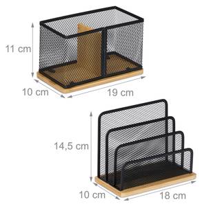 2-teiliges Schreibtisch Organizer Set Schwarz - Braun - Bambus - Metall - 18 x 15 x 10 cm