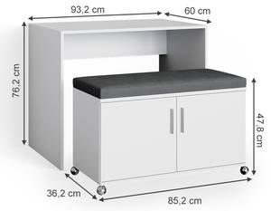 Schreibtisch Flona mit Sitzbank Grau - Weiß - Holzwerkstoff - 93 x 76 x 60 cm
