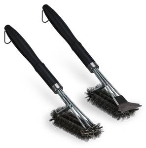 Lot de 2 brosses à barbecue Noir - Argenté - Métal - Matière plastique - 45 x 20 x 7 cm