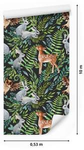 Papier Peint ANIMAUX Feuilles Nature Noir - Marron - Gris - Vert - Papier - Textile - 53 x 1000 x 1000 cm