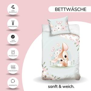 Bettwäsche Reh und Hase mit Blumen Textil - 135 x 200 x 1 cm