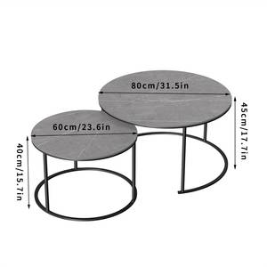 Couchtisch Satztisch rund (2er Set) Grau - Keramik - 80 x 45 x 80 cm
