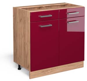 Küchenunterschrank R-Line 37139 Hochglanz Bordeaux - Sonoma Eiche Trüffel Dekor - Breite: 80 cm