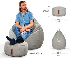 Indoor Sitzsack XXL "Home Linen“+Hocker Silber